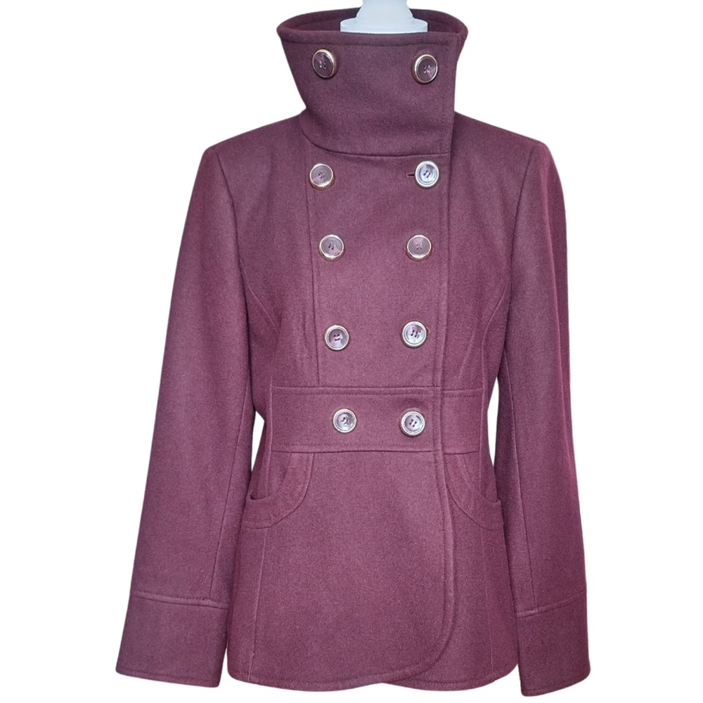 Kenneth Cole Wool Blend Peacoat Feminine Preppy Fall Jacket Burgundy Sz 10 - Picture 7 of 13